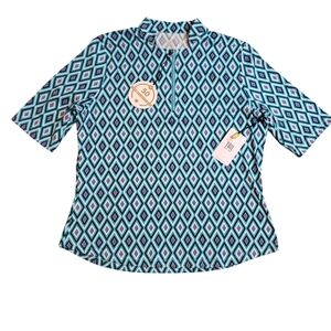 TAIL Geometric Patterned Top in Blue Pink Black Zip Golf Pullover